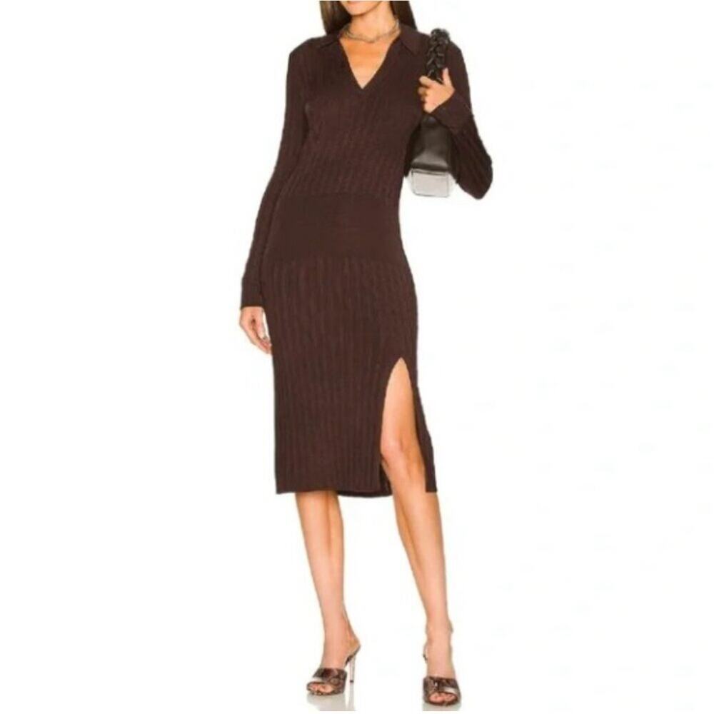 Rag & Bone Dawson Polo Dress Ribbed Knit Stretch Brown Size XXS /XS NWT